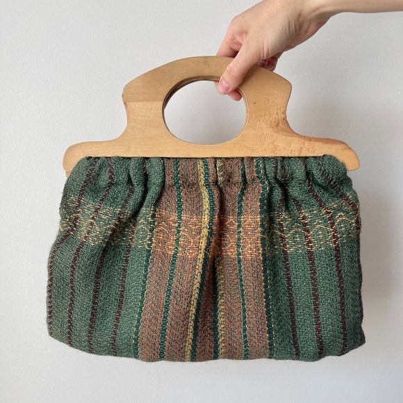 70’s vintage wooden handle handbag / crafting bag - Picture 6 of 10